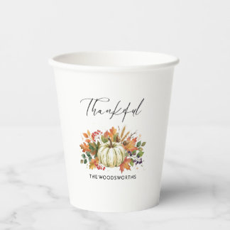 Rustic Pompoen Familie Naam Thanksgiving Papieren Bekers