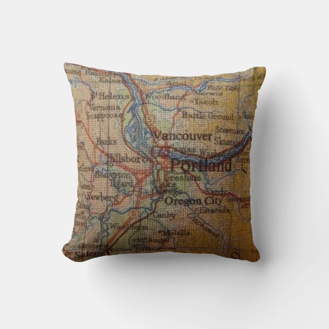 Rustic Portland Oregon Map Kussen (Voorkant)