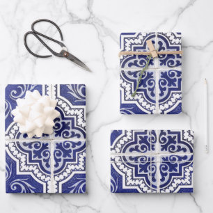 Rustic  Portugees Tiles Pattern - Azulejo Inpakpapier Vel