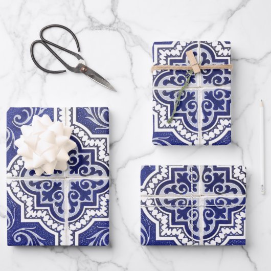 Rustic  Portugees Tiles Pattern - Azulejo Inpakpapier Vel (Voorkant)