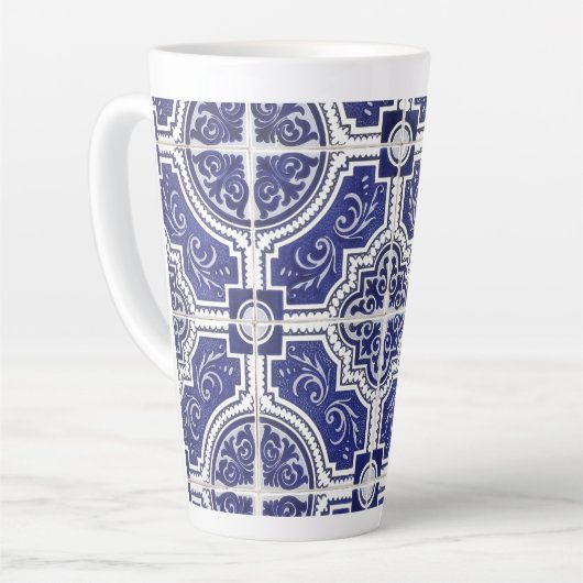 Rustic  Portugees Tiles Pattern - Azulejo Latte Mok (Linkerhoek)