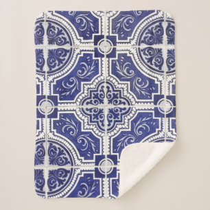 Rustic Portugees Tiles Pattern - Azulejo Sherpa Deken