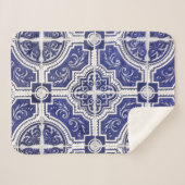 Rustic  Portugees Tiles Pattern - Azulejo Sherpa Deken (Voorkant (horizontaal))