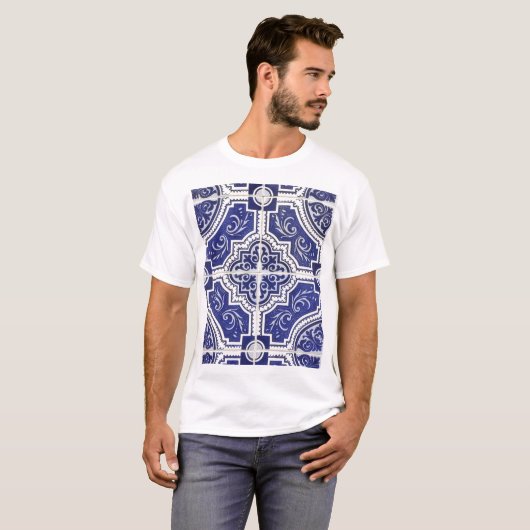 Rustic  Portugees Tiles Pattern - Azulejo T-shirt (Voorkant volledig)