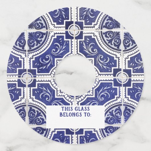 Rustic Portugees Tiles Pattern - Azulejo Wijnglaslabel (Voorkant)
