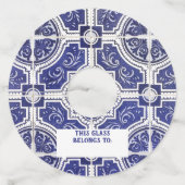 Rustic Portugees Tiles Pattern - Azulejo Wijnglaslabel (Achterkant)