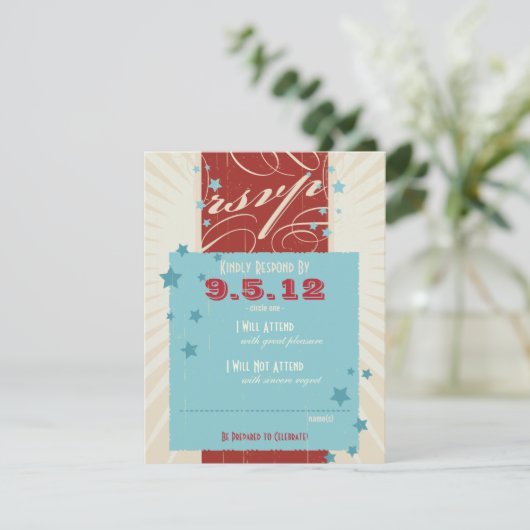 Rustic Poster: Huwelijksreactie Rood, Wit & Blauw Kaart (Staand voorkant)