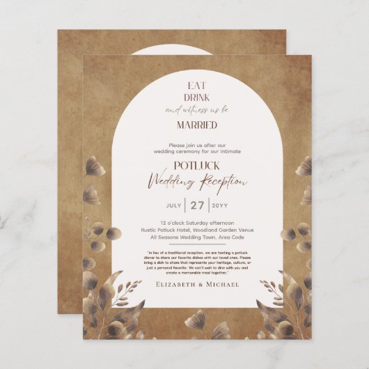 Rustic POTLUCK Modèle de réception de mariage Invi (Devant / Derrière)