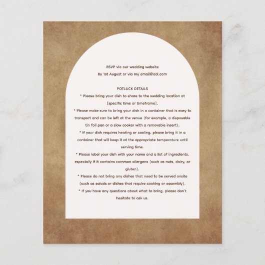 Rustic POTLUCK Modèle de réception de mariage Invi (Dos)