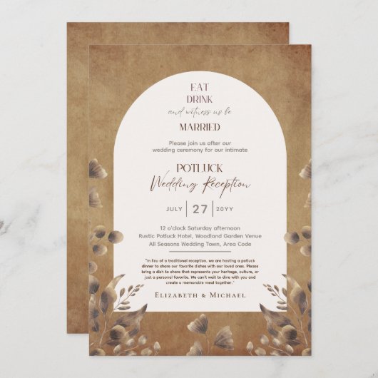 Rustic POTLUCK Wedding Reception Sjabloon Invite F Kaart (Voorkant / Achterkant)