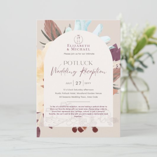 Rustic POTLUCK Wedding Reception Sjabloon Invite F Kaart (Staand voorkant)