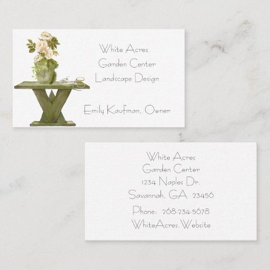 Rustic Potting Bench en Rozen voor tuinders Visitekaartje (Voorkant / Achterkant)