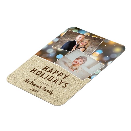 Rustic Prettige feestdagen Bokeh 2 Photo Collage Magneet (Linkerzijde)