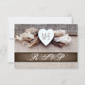 Rustic Printed Burlap Heart Initialen Wedding RSVP Kaartje (Achterkant)