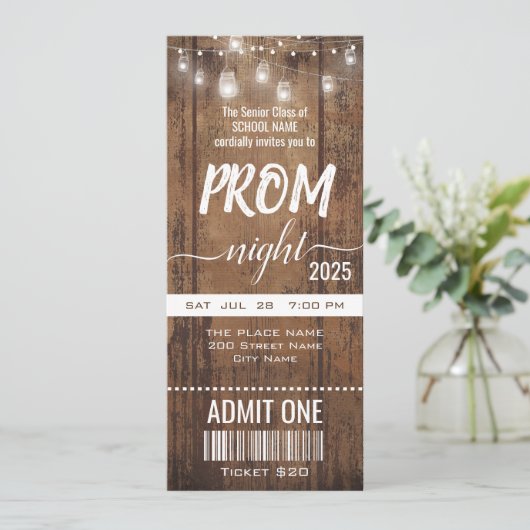 Rustic Prom Night Party Invitation de billet (Debout devant)