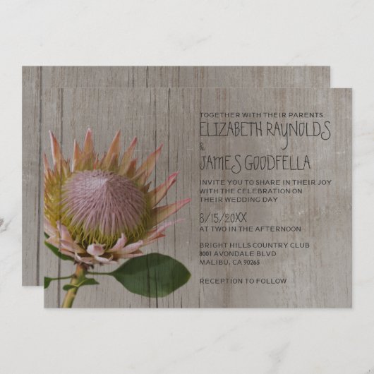 Rustic Protea Wedding Invitations Kaart (Voorkant / Achterkant)
