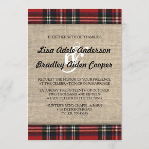Rustic Pset Burlap Country Wedding Invitation Kaart