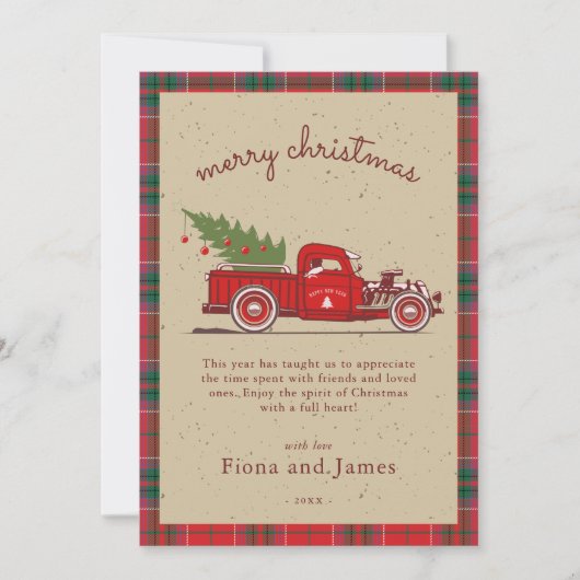 Rustic Pset Kraft Red Truck - Aangepaste boomstruc Feestdagenkaart (Voorkant)