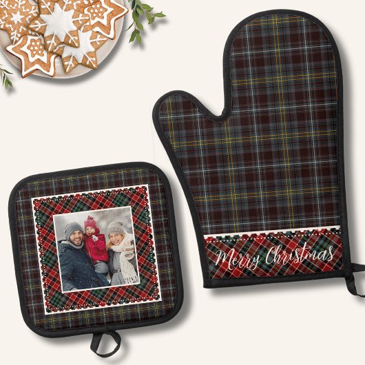 Rustic Pset Merry-kerstfoto Ovenwant & Pannenlap Set