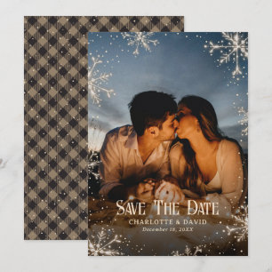 Rustic Pset Snow Snowflakes Winter Fotobruiloft Save The Date