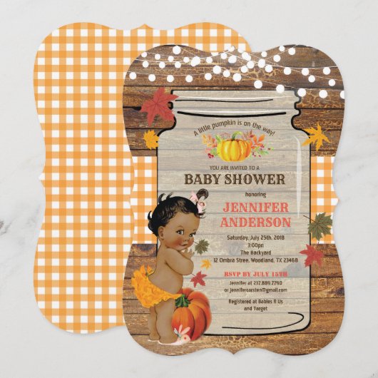 Rustic Pumpkin babymeisje douchehout Kaart (Voorkant / Achterkant)