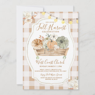 Rustic Pumpkin Brown Gingham Herfst Harvest Party Kaart