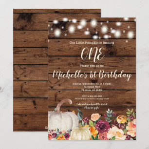 Rustic Pumpkin Burgundy Gold Girl Eerste verjaarda Kaart