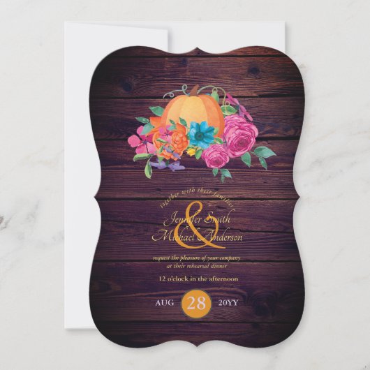 Rustic Pumpkin Couples Herfst Waterverf Flowers Kaart (Voorkant)