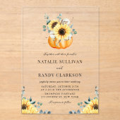 Rustic Pumpkin en Sunflower Fall Wedding Acryl Uitnodigingen (Voorkant)