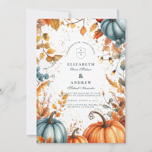 Rustic Pumpkin Fall Wedding Kaart (Voorkant)
