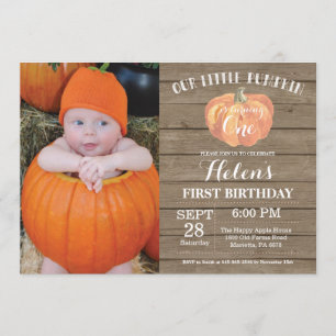 Rustic Pumpkin First Birthday Invitation Kaart