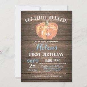 Rustic Pumpkin First Birthday Invitation Kaart
