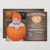 Rustic Pumpkin First Birthday Invitation Kaart (Voorkant / Achterkant)