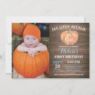 Rustic Pumpkin First Birthday Invitation Kaart