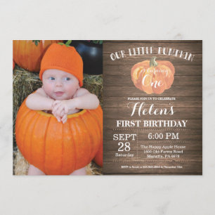 Rustic Pumpkin First Birthday Invitation Kaart