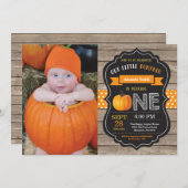 Rustic Pumpkin First Birthday Invitation Sinaasapp Kaart (Voorkant / Achterkant)