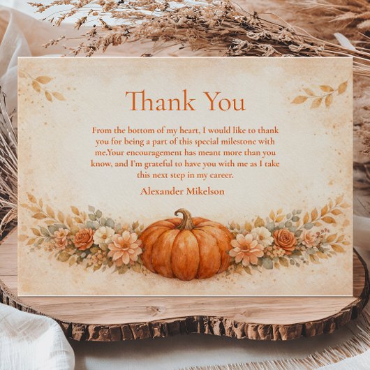 Rustic Pumpkin Floral Fall Graduation Bedankkaart