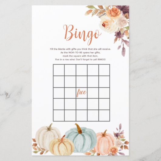 Rustic Pumpkin Floral Waterverf Bingo Game (Voorkant)