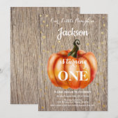 Rustic Pumpkin Herfst Birthday Invitation Gold Kaart (Voorkant / Achterkant)