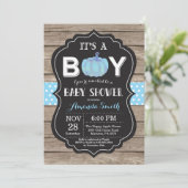 Rustic Pumpkin Herfst Blue Baby shower Invitation Kaart (Staand voorkant)