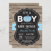 Rustic Pumpkin Herfst Blue Baby shower Invitation Kaart (Voorkant / Achterkant)