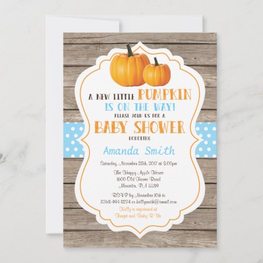 Rustic Pumpkin Herfst Boy Baby shower Kaart (Voorkant)