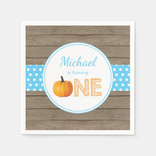 Rustic Pumpkin Herfst First Birthday Party Blue Servet