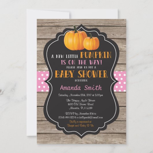 Rustic Pumpkin Herfst Girl Baby shower Uitnodiging (Voorkant)