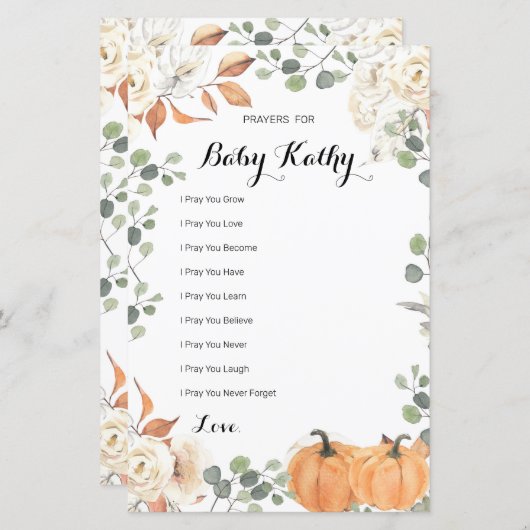 Rustic Pumpkin Herfst in Love Prayers for Baby Sig (Voorkant / Achterkant)