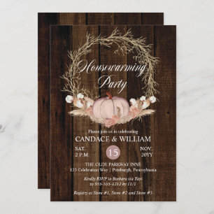Rustic Pumpkin Pampas Wreath Housewarming Party Kaart
