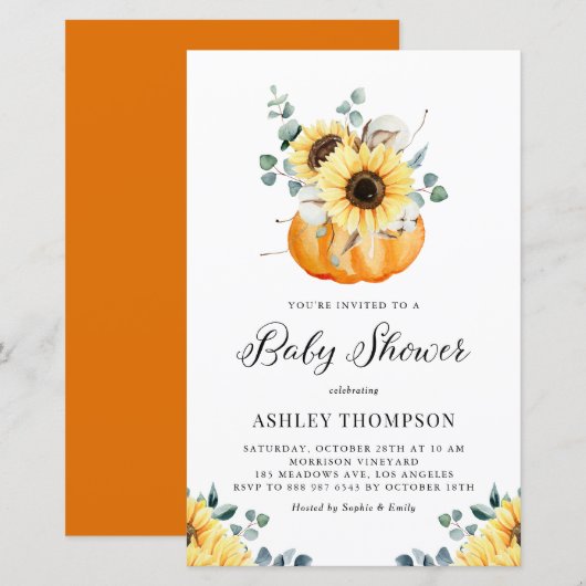Rustic Pumpkin Sunflower Baby shower Uitnodiging (Voorkant / Achterkant)