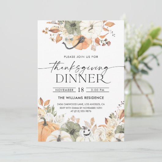 Rustic Pumpkin Thanksgiving Dinner Invitation (Debout devant)