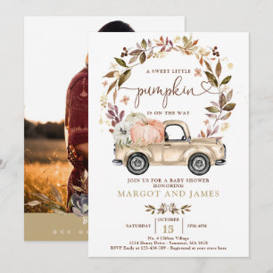 Rustic Pumpkin Truck Muted Tones Baby shower Kaart