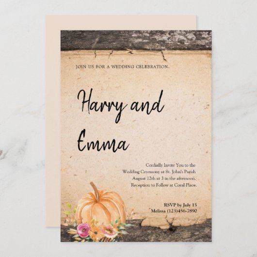 Rustic Pumpkin Wedding Uitnodiging (Voorkant / Achterkant)